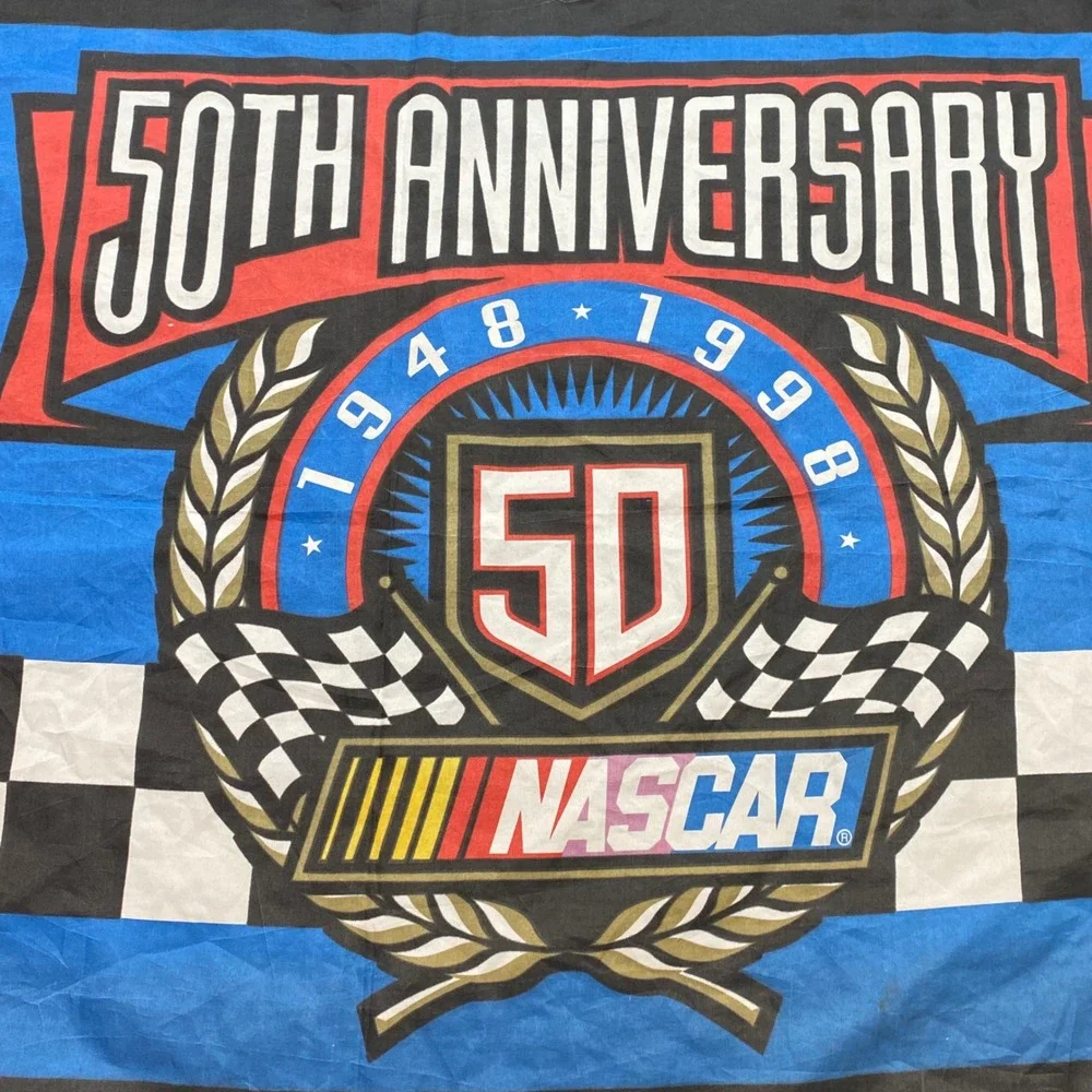 NASCAR Flag 50th Anniversary 1948-1998 Blue Vintage Racing Garage Banner